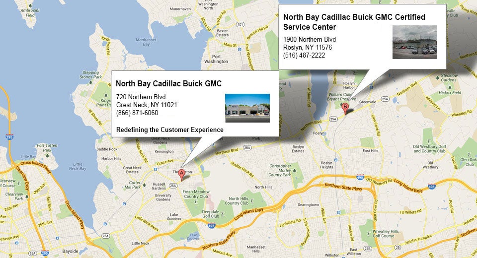 North Bay GMC service and dealer locations map in GREAT NECK NY